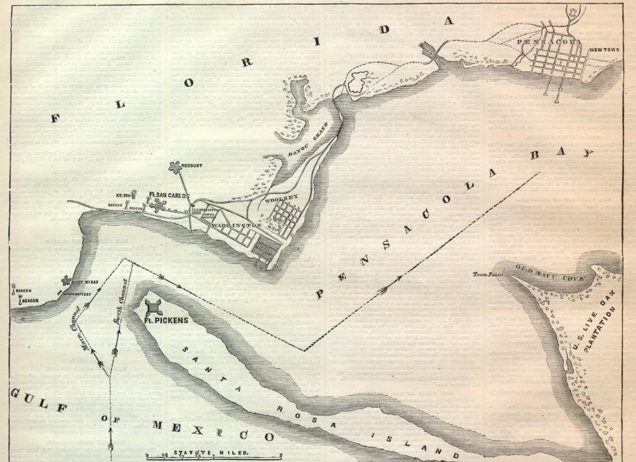 Civil War Map of Pensacola Harbor, Florida