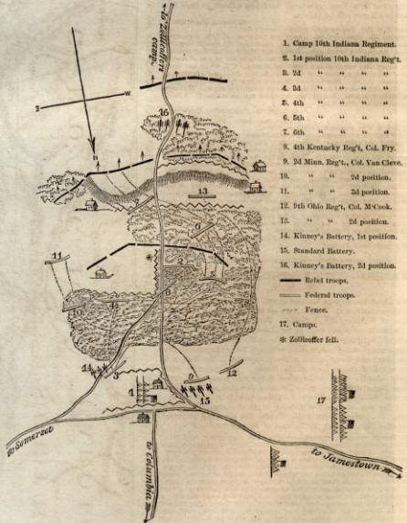 Map of the Battle of Mill Spring