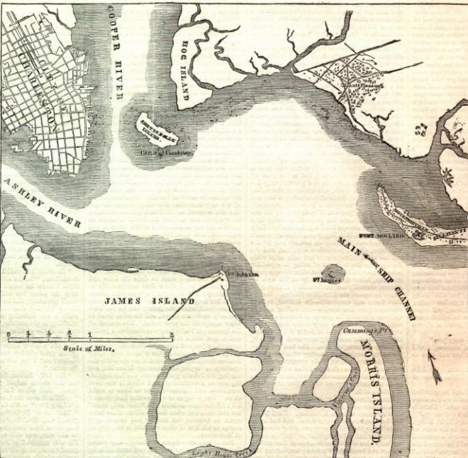 Civil War Map of Charleston Harbor and Fort Sumter